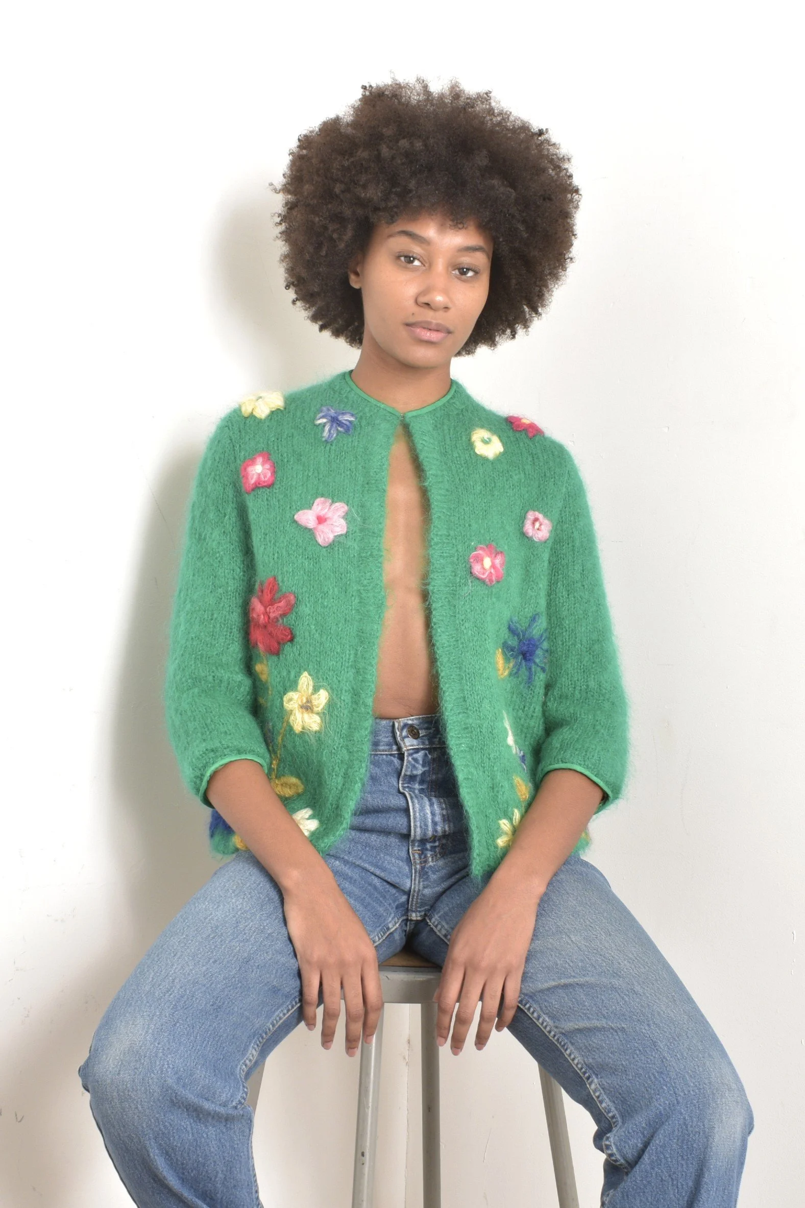 ドスペ 美品 vintage 50s 60s mohair cardigan Vintage 60s Mohair Cardigan Sweater Zip Grunge Fuzzy Men's